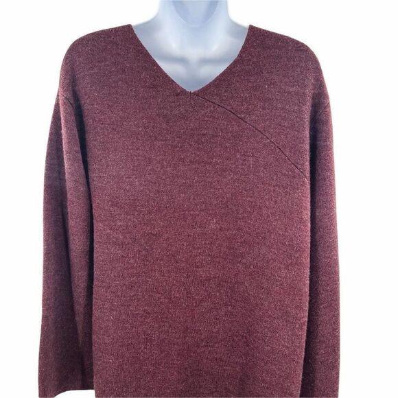 Max Studio Burgundy V-Neck Asymmetrical Sweater M - Picture 6 of 8